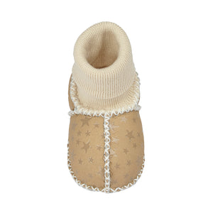 BABY SHEEPSKIN SLIPPER SOCKS - BEIGE STAR