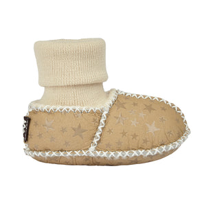 BABY SHEEPSKIN SLIPPER SOCKS - BEIGE STAR