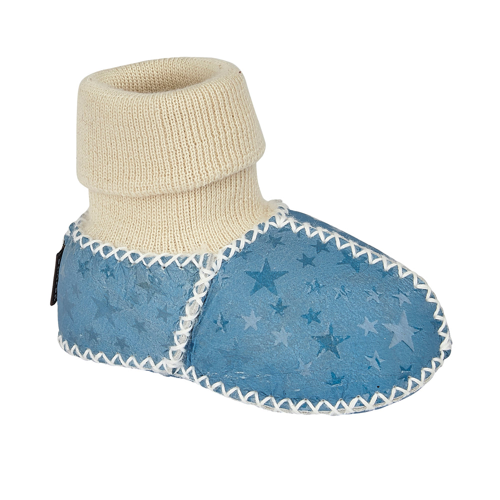 BABY SHEEPSKIN SLIPPER SOCKS - NAVY STAR