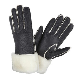 lammfell handschuhe herren schwarz Stulpenhandschuhe aus schwarzem Lammfell | Lange Lammfell-Handschuhe für Damen