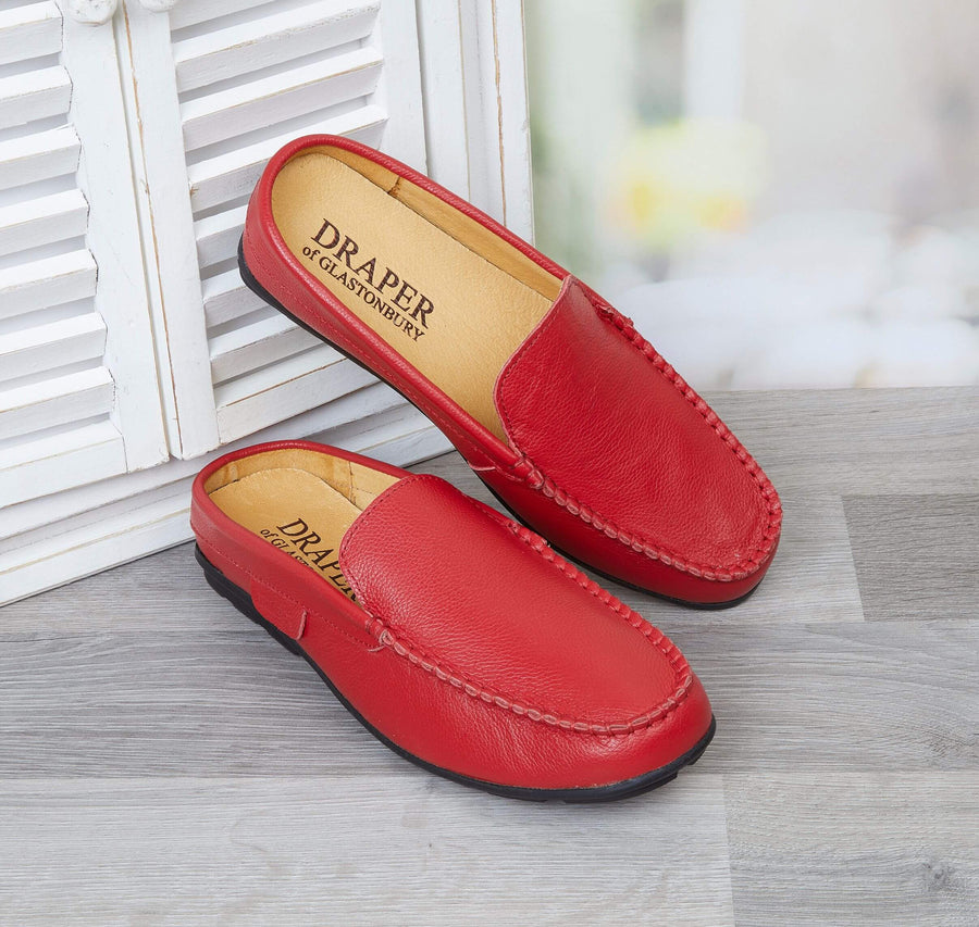 Red Leather | Womens Driving Shoes, Loafers | Rubber Soles | Drapers
