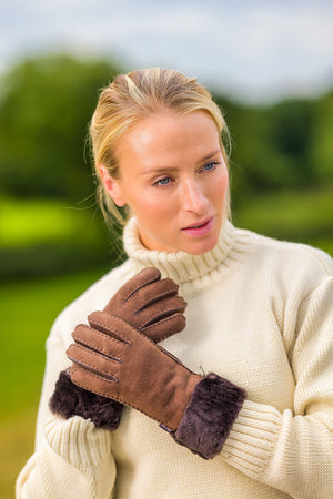 SHEEPSKIN CUFF GLOVES BROWN